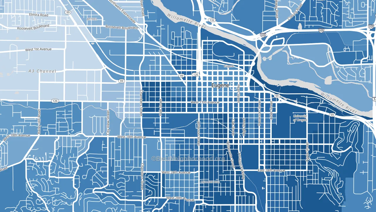 Jefferson Westside, Eugene, OR block-group political-lean map
