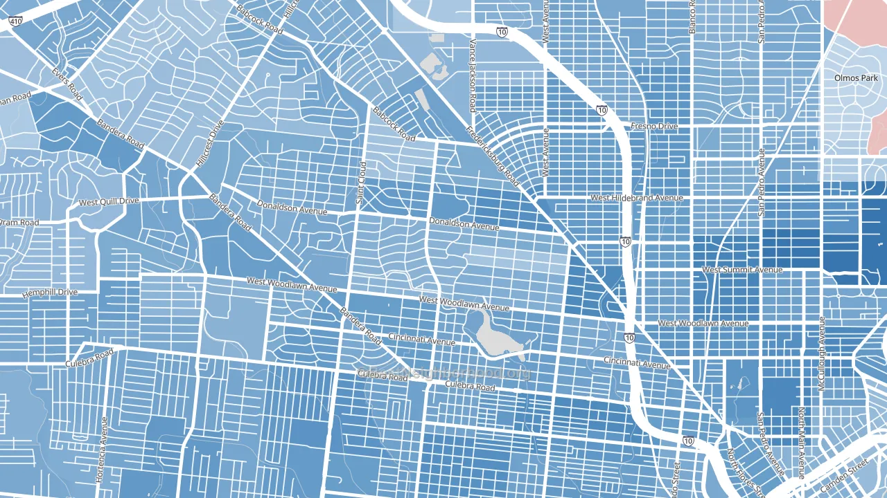 Jefferson-Woodlawn Lake, San Antonio, TX block-group political-lean map