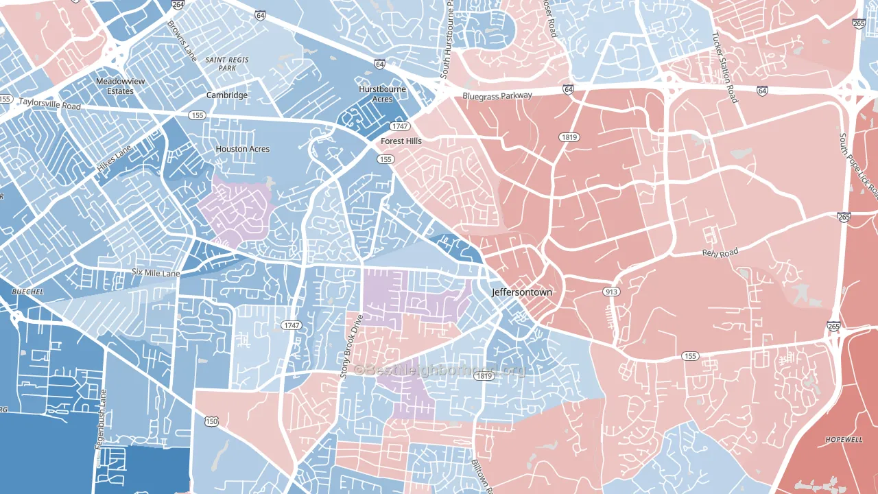 Jeffersontown, KY block-group political-lean map
