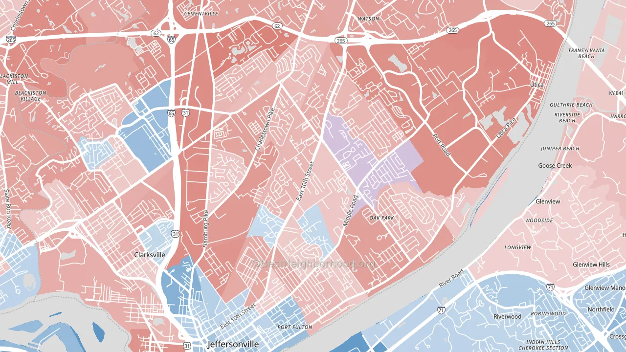 Jeffersonville, IN block-group political-lean map