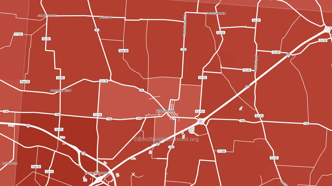 Jeffersonville, OH block-group political-lean map