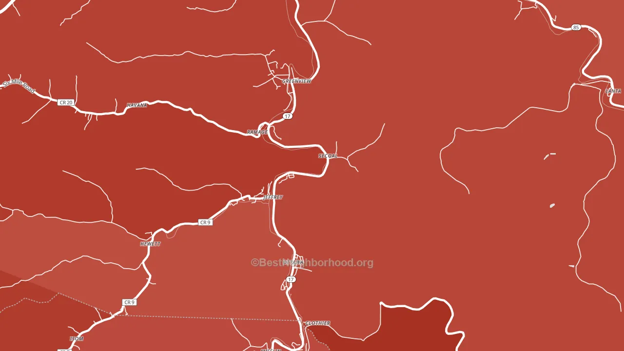 Jeffrey, WV block-group political-lean map