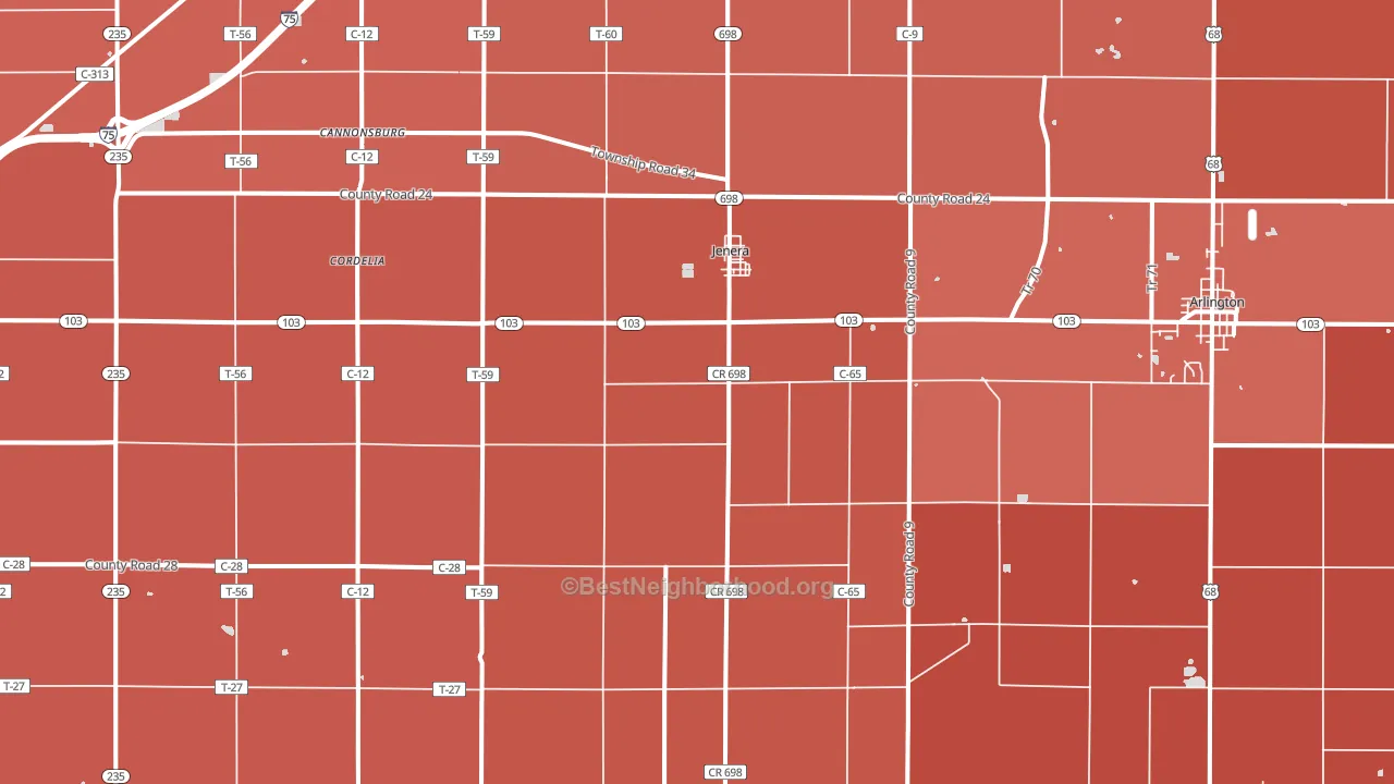 Jenera, OH block-group political-lean map
