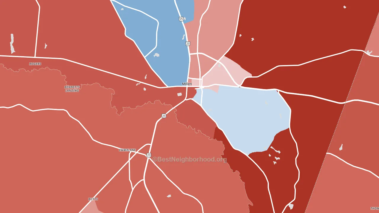 Jenkins County, GA block-group political-lean map