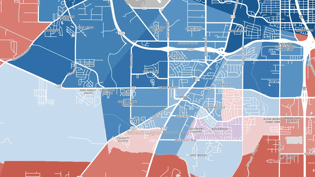 Jenkins-Pinecroft, Shreveport, LA block-group political-lean map