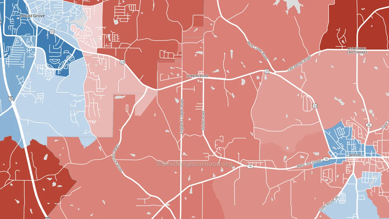 Jenkinsburg, GA block-group political-lean map