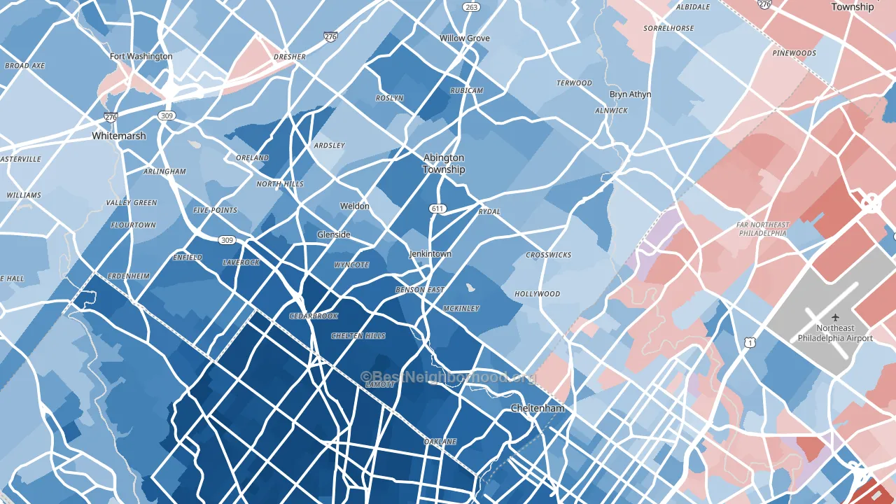 Jenkintown, PA block-group political-lean map
