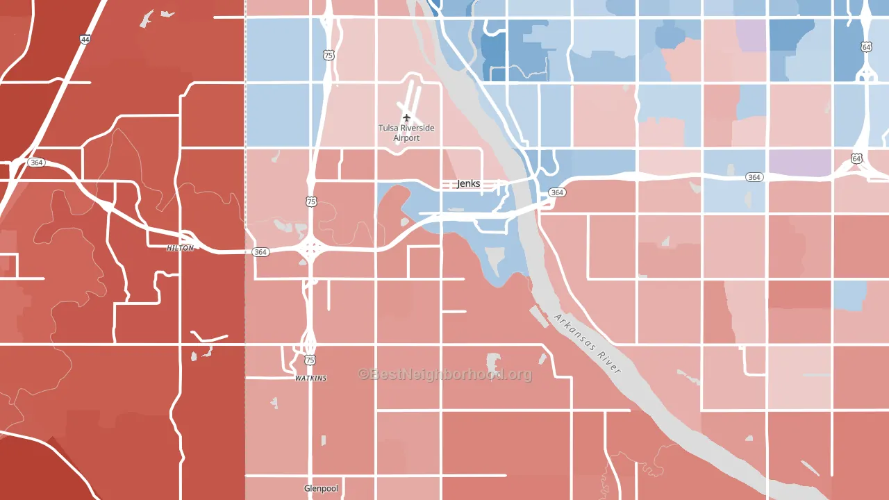 Jenks, OK block-group political-lean map