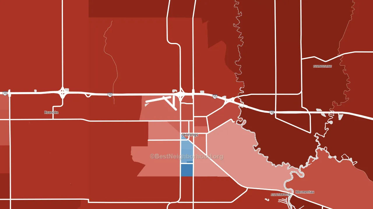 Jennings, LA block-group political-lean map