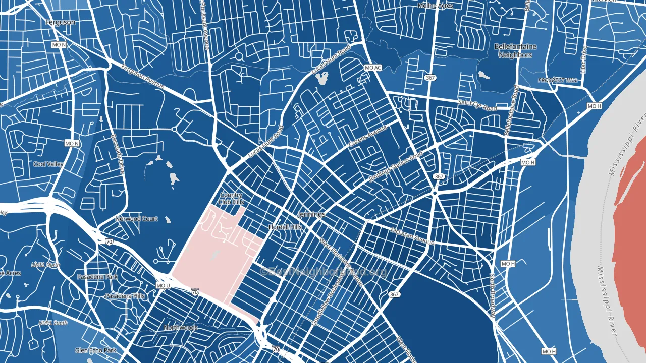 Jennings, MO block-group political-lean map
