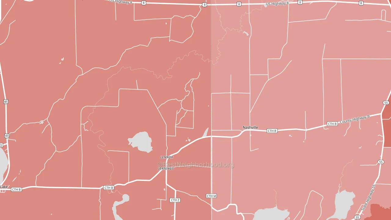 Jennings, WI block-group political-lean map