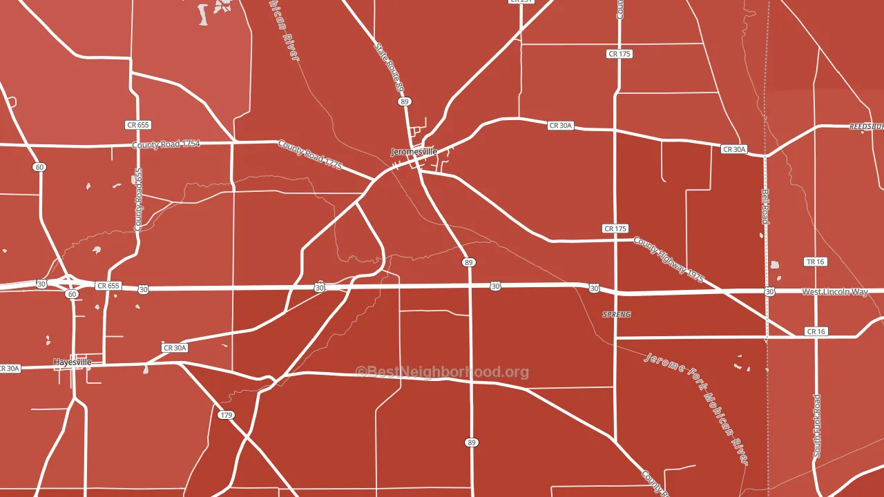 Jeromesville, OH block-group political-lean map