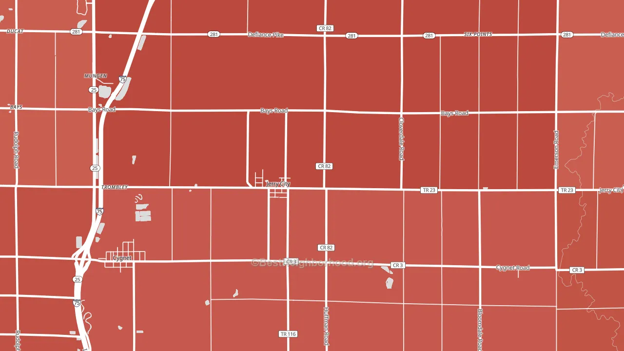 Jerry City, OH block-group political-lean map