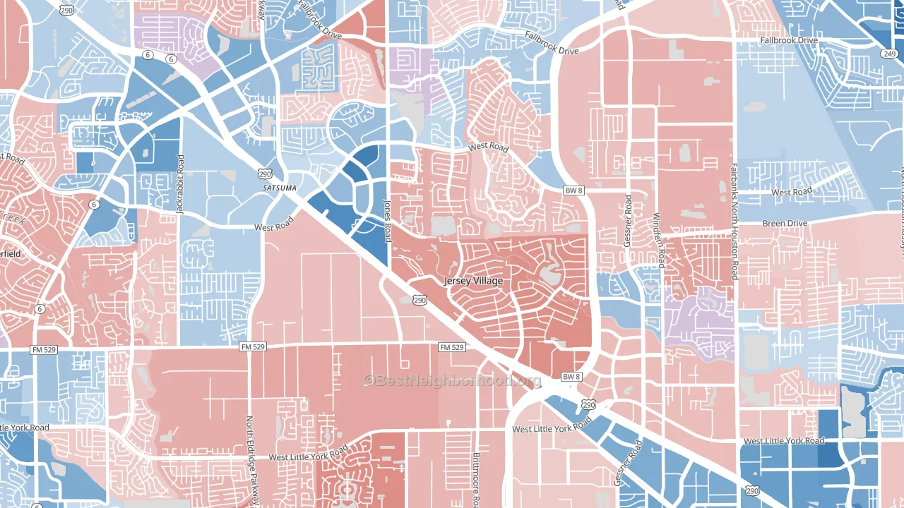 Jersey Village, TX block-group political-lean map