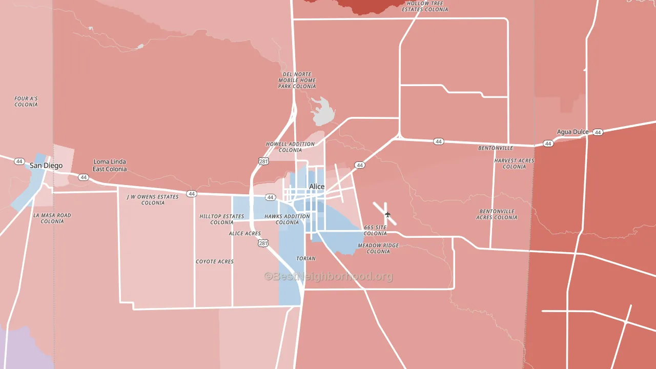 Jim Wells County, TX block-group political-lean map