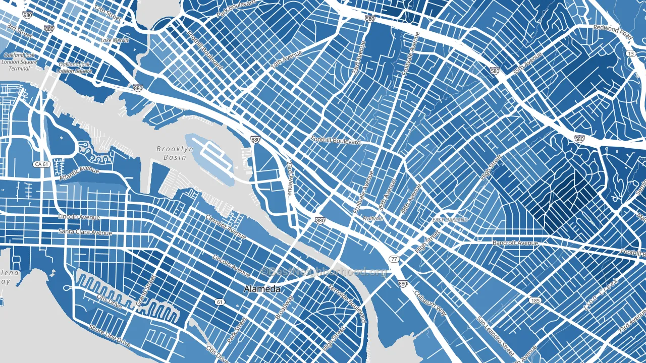 Jingletown, Oakland, CA block-group political-lean map