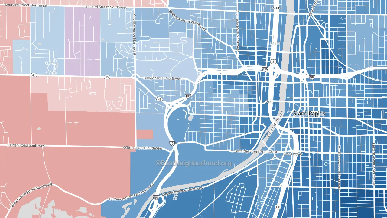 John Ball Park, Grand Rapids, MI block-group political-lean map