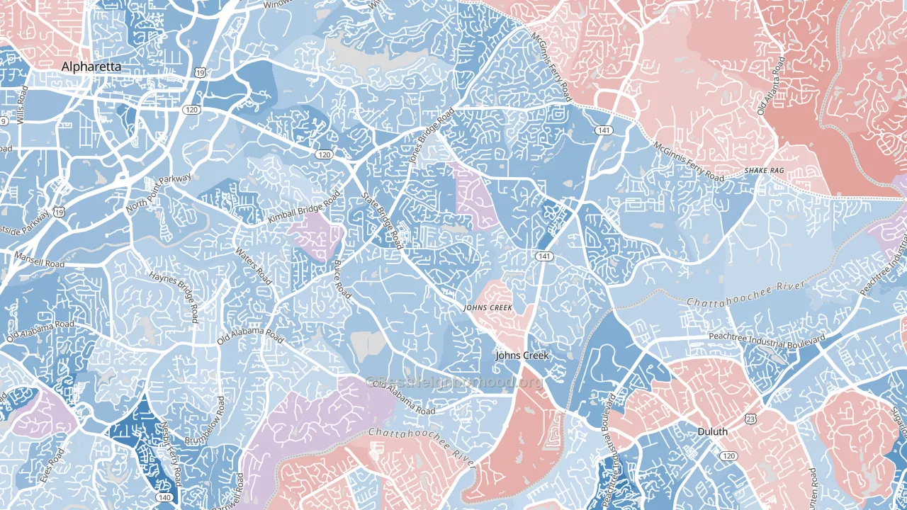 Johns Creek, GA block-group political-lean map