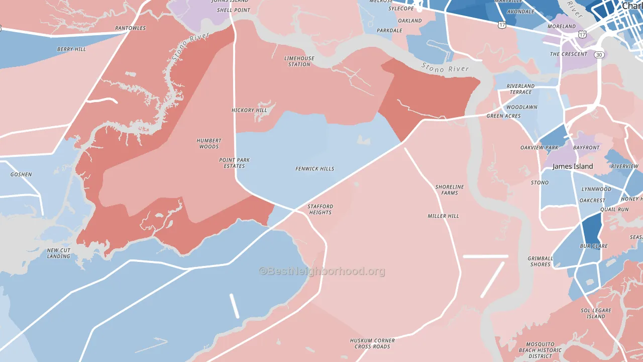 Johns Island, SC block-group political-lean map