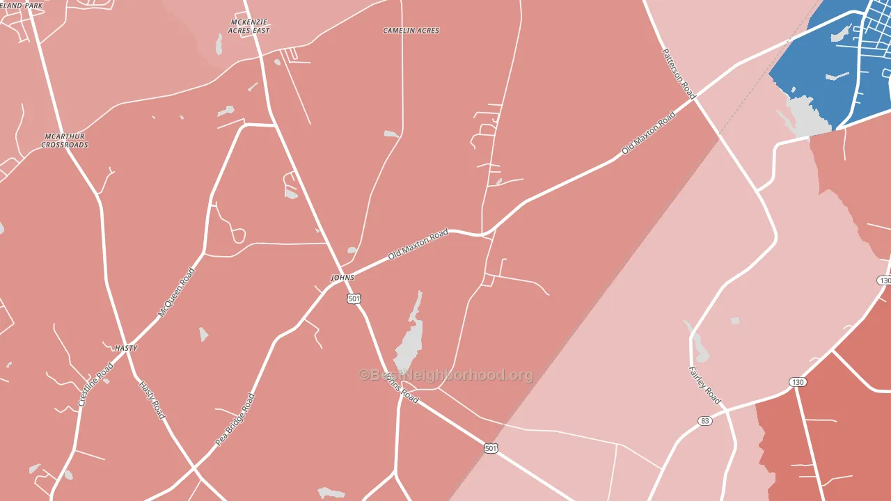 Johns, NC block-group political-lean map