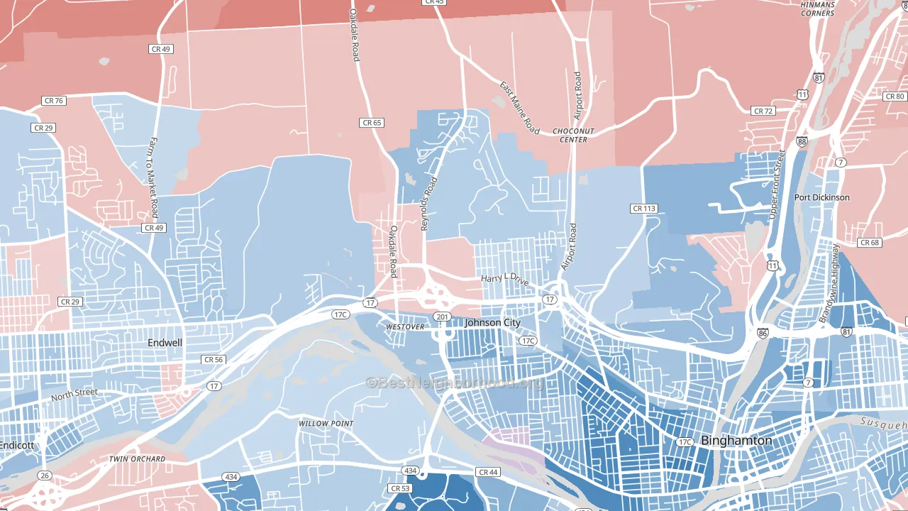 Johnson City, NY block-group political-lean map