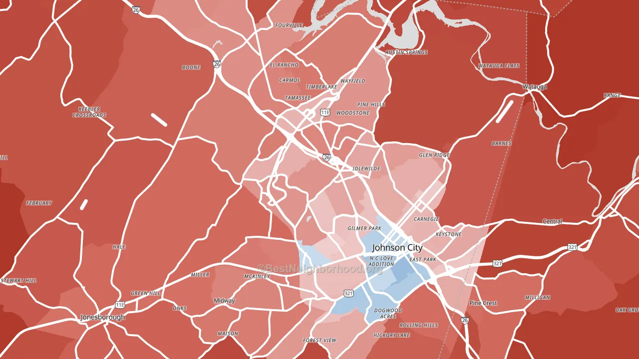 Johnson City, TN block-group political-lean map