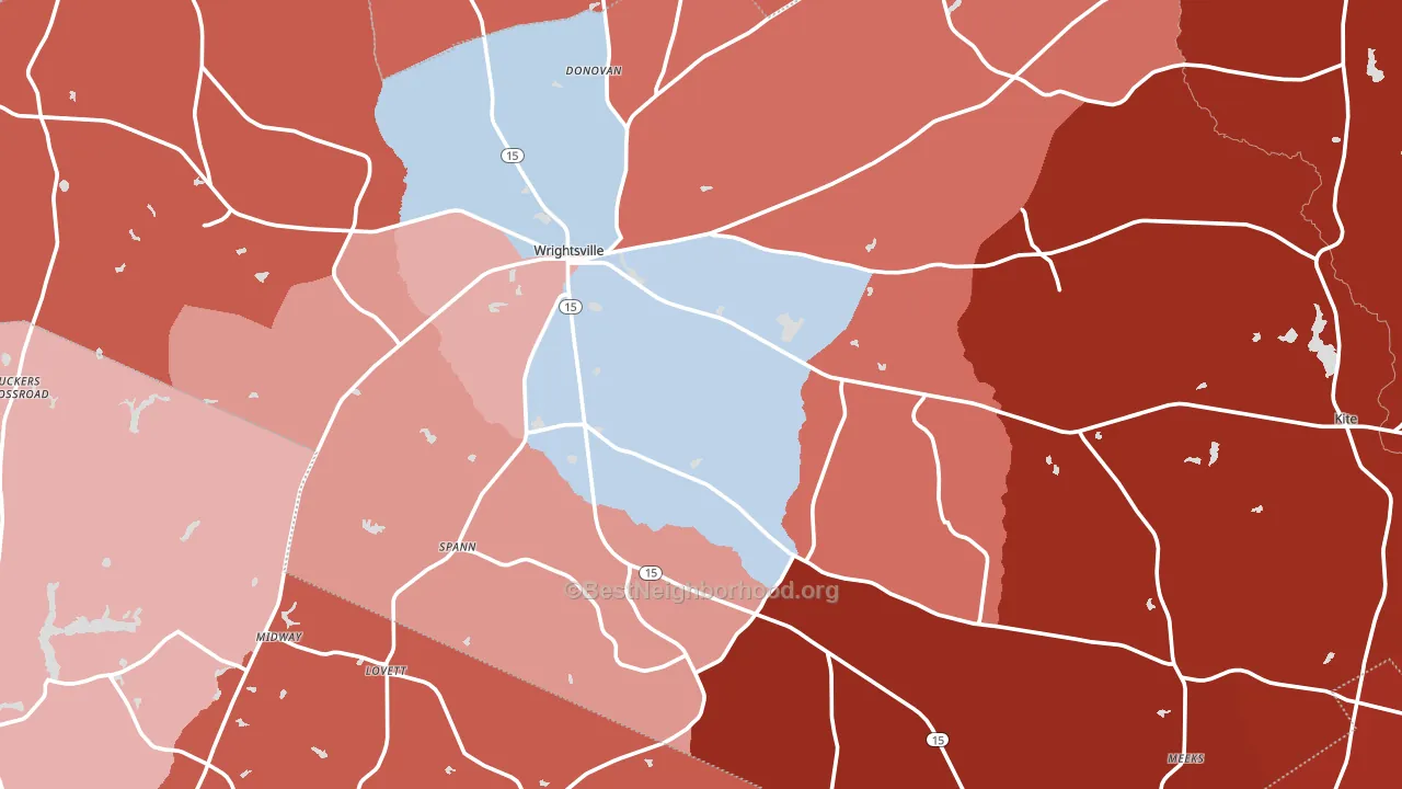 Johnson County, GA block-group political-lean map