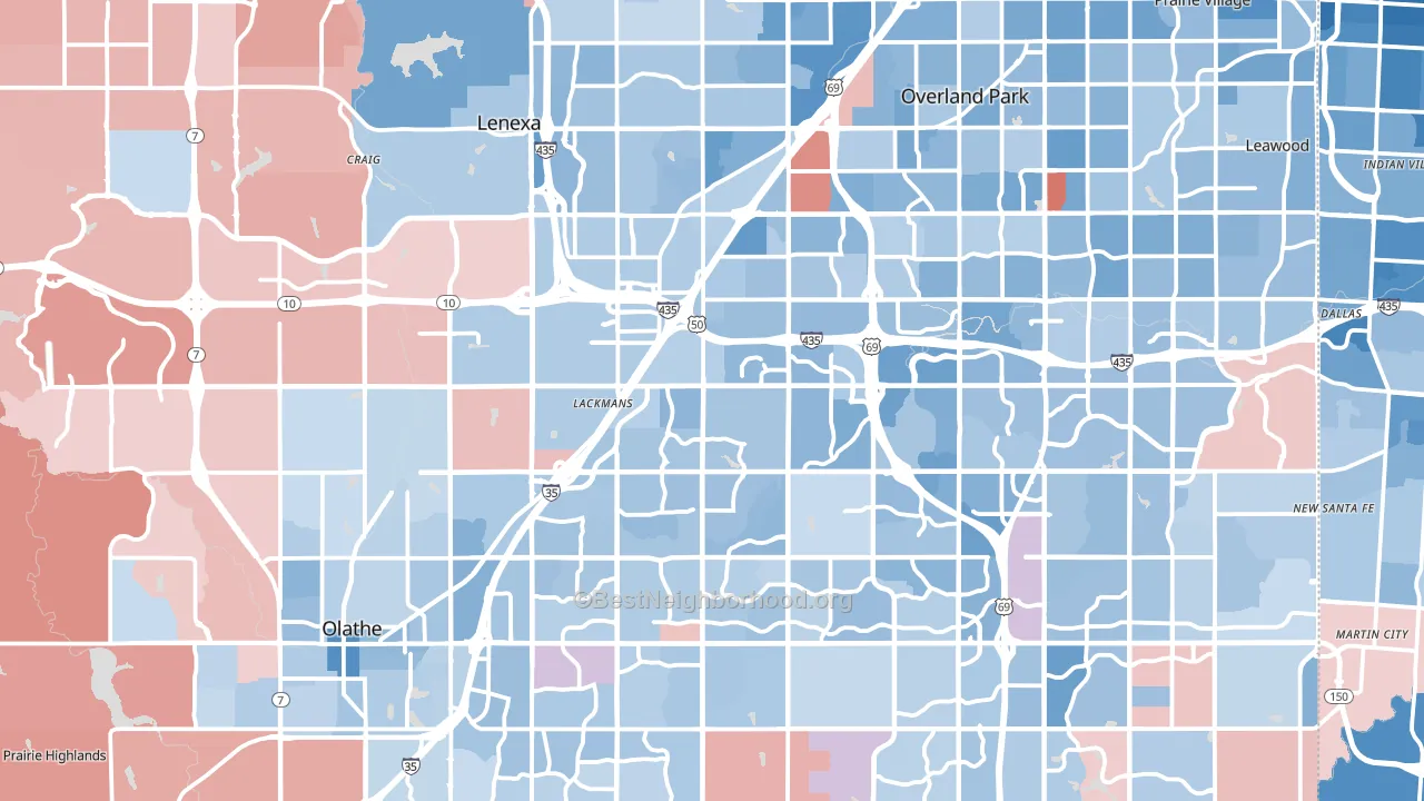 Johnson County, KS block-group political-lean map