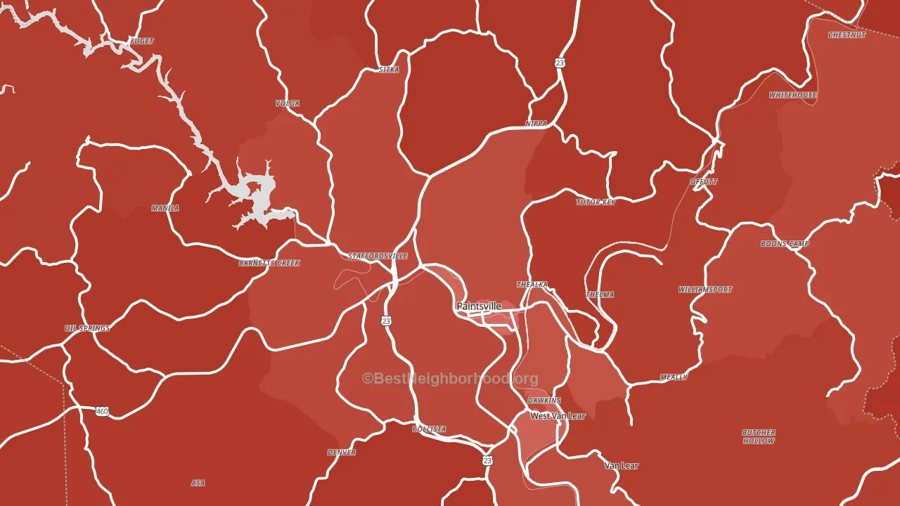 Johnson County, KY block-group political-lean map