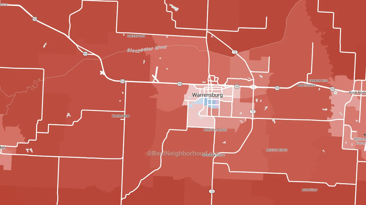 Johnson County, MO block-group political-lean map