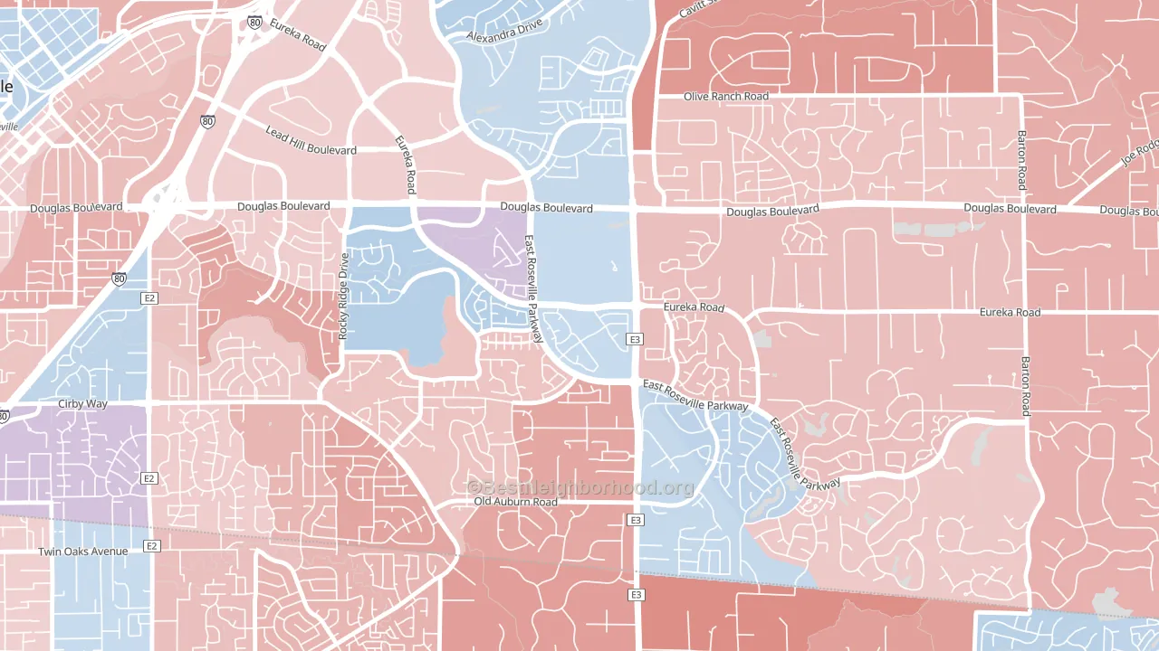 Johnson Ranch, Roseville, CA block-group political-lean map