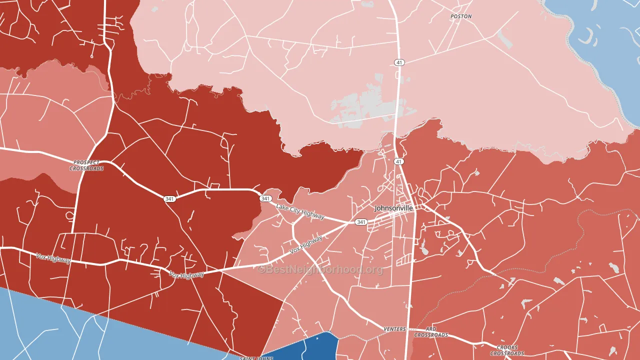 Johnsonville, SC block-group political-lean map
