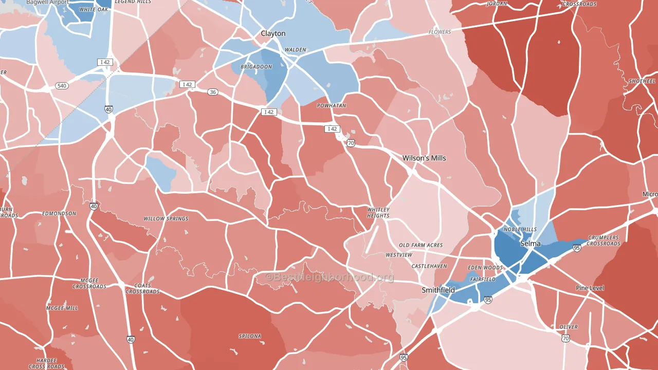 Johnston County, NC block-group political-lean map