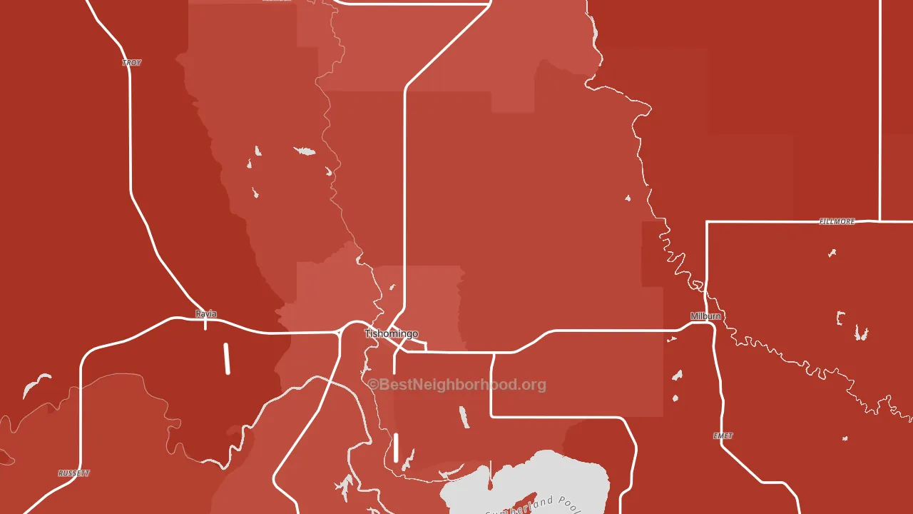 Johnston County, OK block-group political-lean map