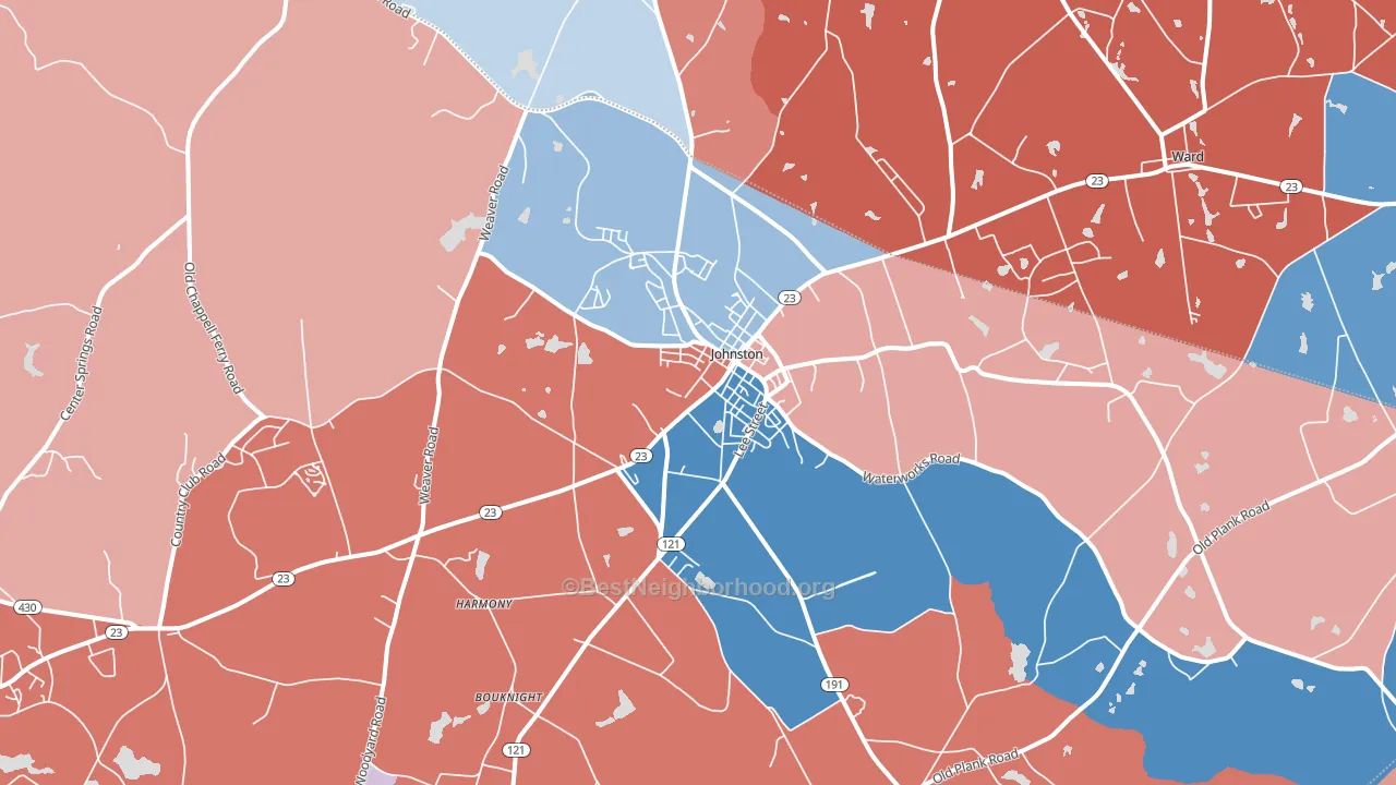 Johnston, SC block-group political-lean map