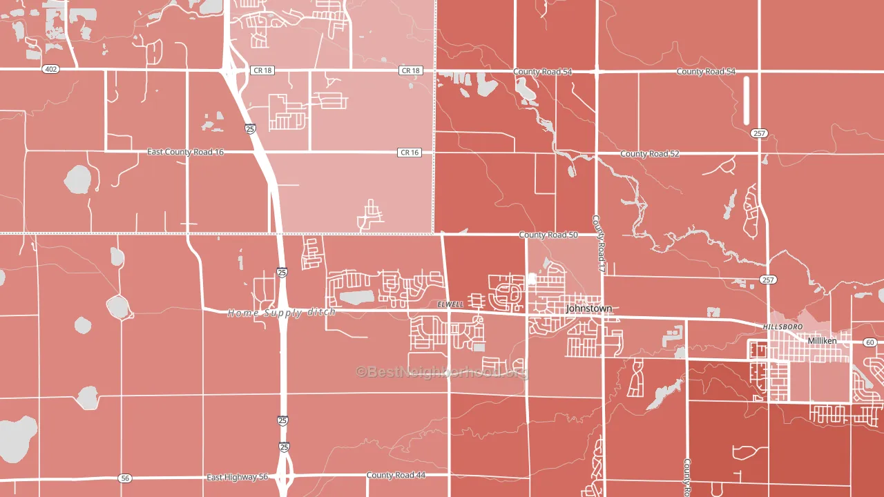 Johnstown, CO block-group political-lean map