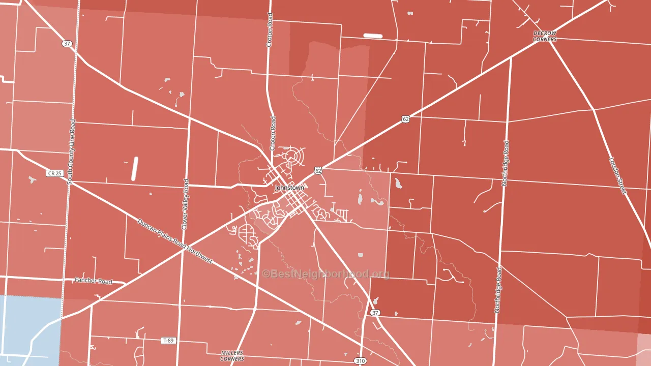 Johnstown, OH block-group political-lean map