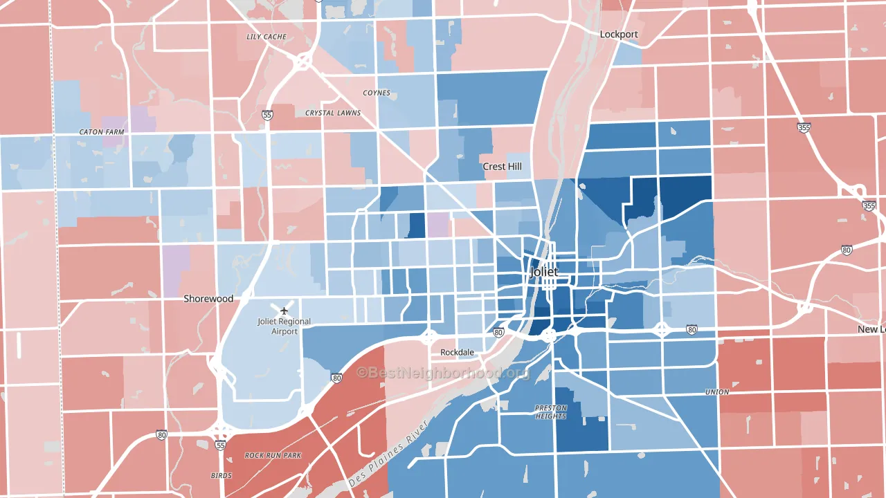 Joliet, IL block-group political-lean map