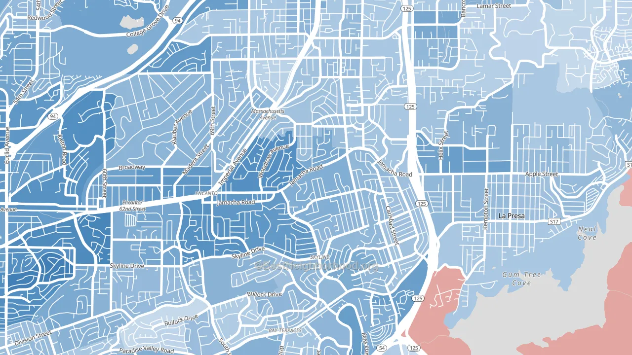 Jomacha-Lomita, San Diego, CA block-group political-lean map