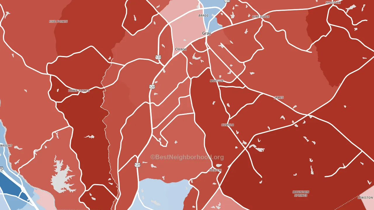 Jones County, GA block-group political-lean map