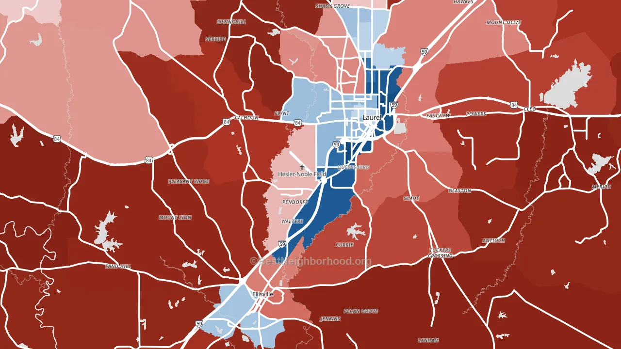 Jones County, MS block-group political-lean map