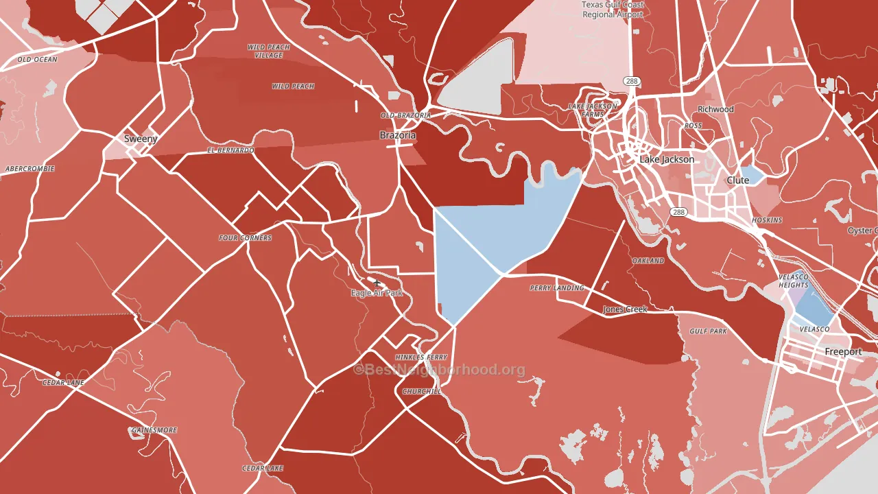 Jones Creek, TX block-group political-lean map