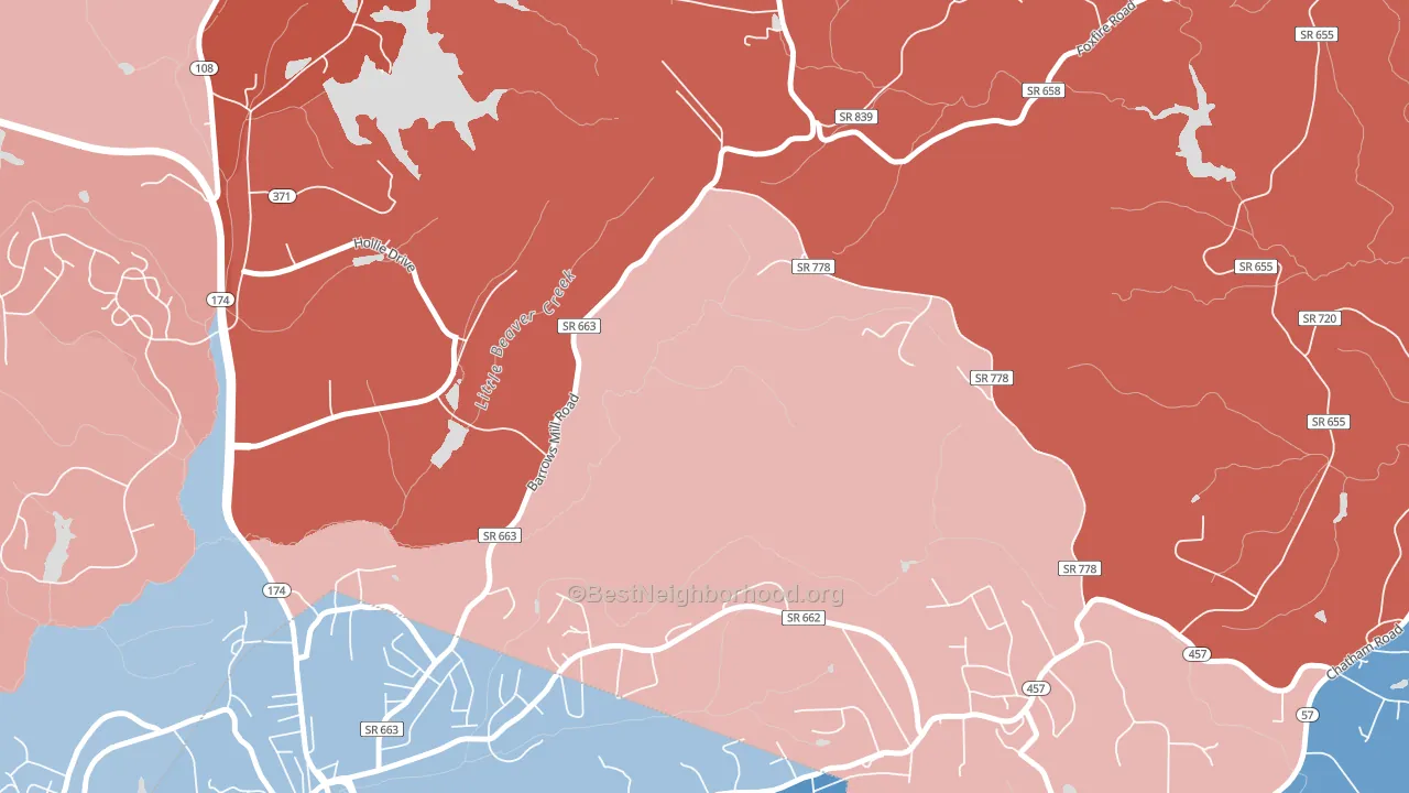 Jones Creek, VA block-group political-lean map