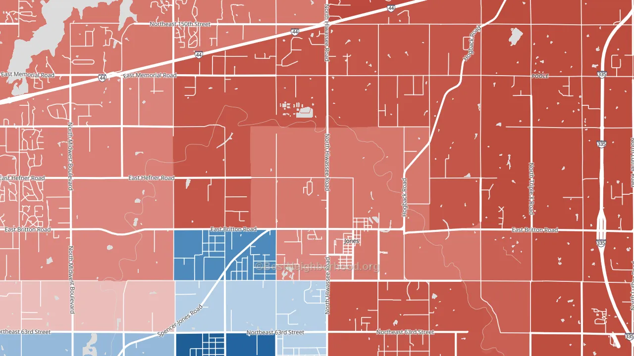 Jones, OK block-group political-lean map