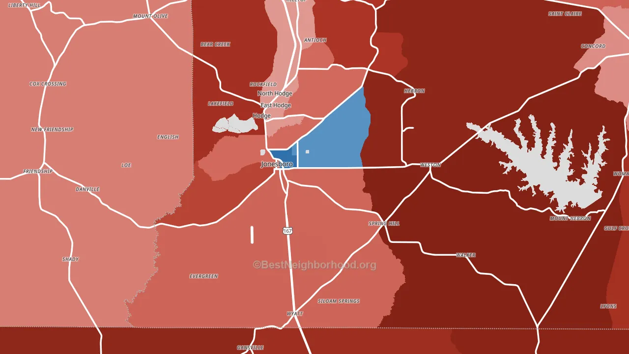 Jonesboro, LA block-group political-lean map