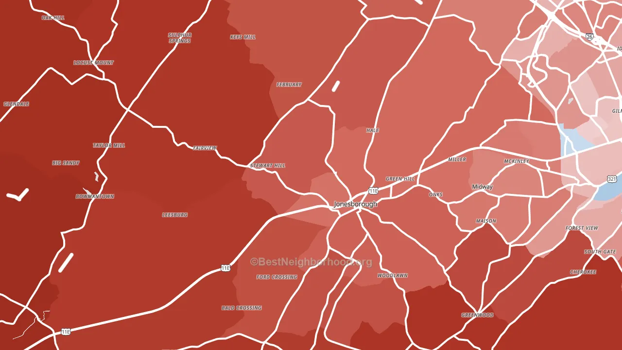 Jonesborough, TN block-group political-lean map