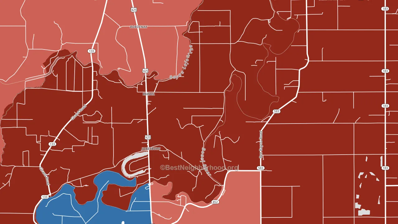 Jonesburg, LA block-group political-lean map