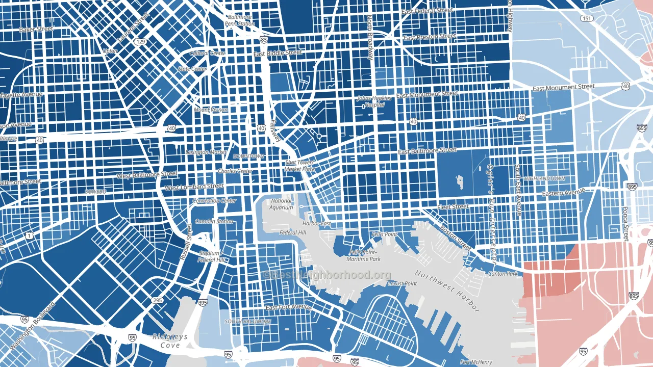 Jonestown, Baltimore, MD block-group political-lean map