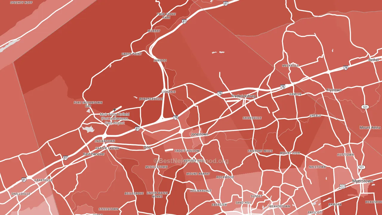 Jonestown, PA block-group political-lean map