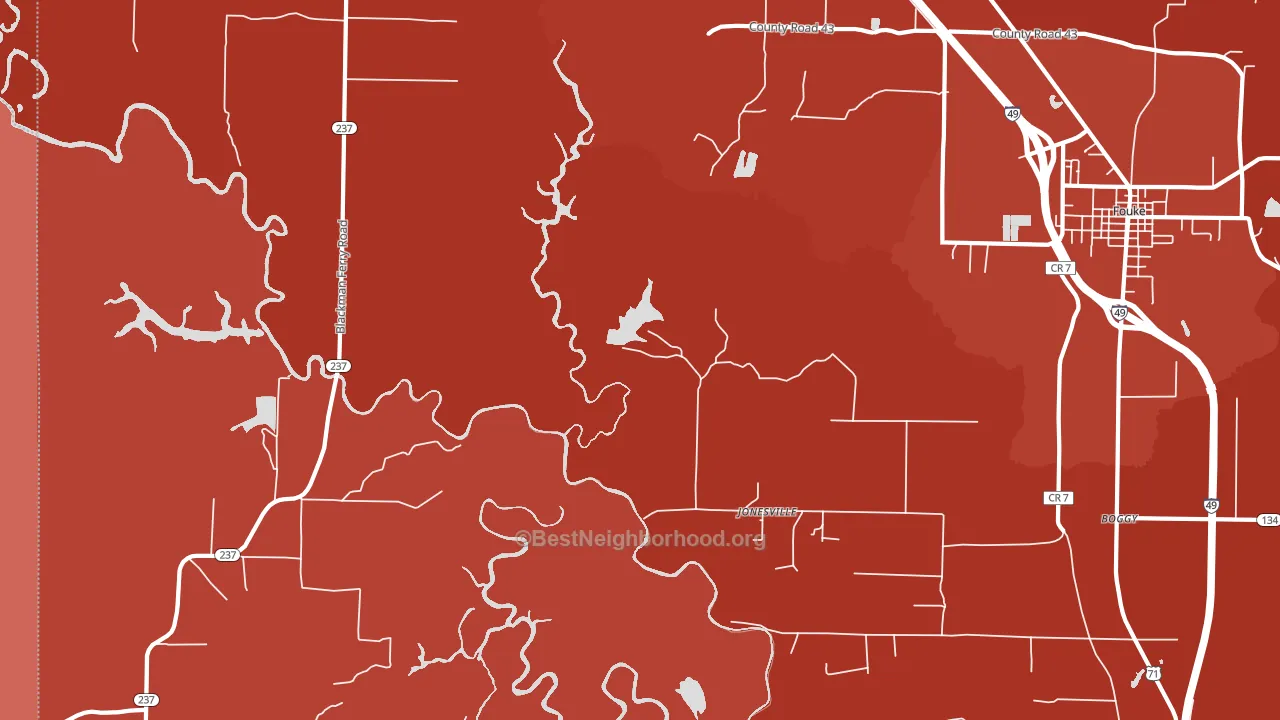 Jonesville, AR block-group political-lean map